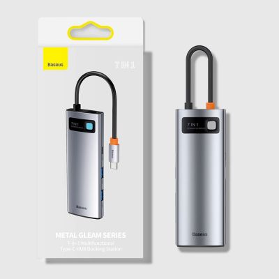 23. Baseus Metal Gleam Series multifunkcjonalny HUB USB 7w1 Typ C HDMI czytnik kart TF PD szary (WKWG020113)