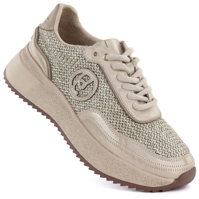 Skórzane sneakersy damskie plecionka złote Gino Fabiani OL39-5 GOLD