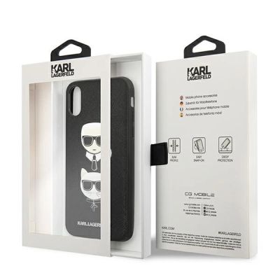 7. Etui Karl Lagerfeld Saffiano Karl&Choupette Head na iPhone X/XS - czarne