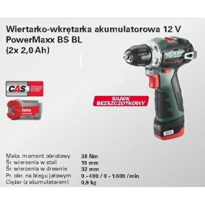 METABO WIERTARKO-WKRĘTARKA 12V 38Nm 2x2,0Ah BS BL 12