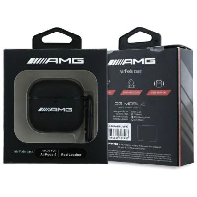 3. Etui AMG Leather White Logo na AirPods 4 - czarne / białe