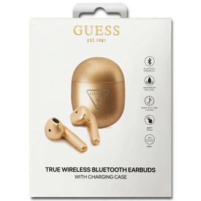 3. Słuchawki bezprzewodowe Guess Triangle Logo Bluetooth TWS - złote