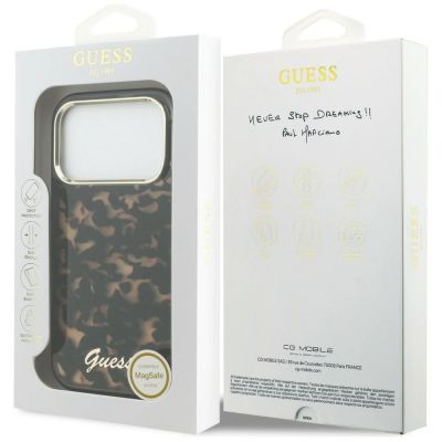 8. Etui Guess IML Script Metal MagSafe na iPhone 17 Pro - czarno-brązowe