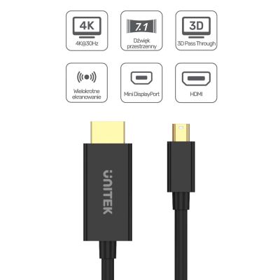 3. UNITEK ADAPTER MINIDP - HDMI, 4K@30HZ, KABEL 2M
