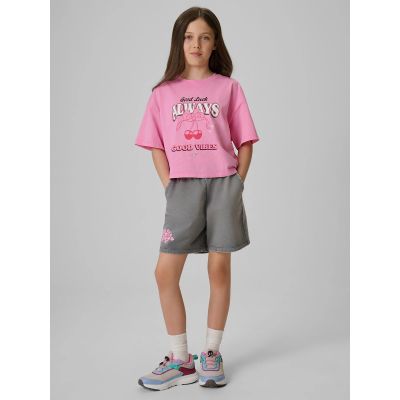 4. T-shirt boxy z nadrukiem dziewczęcy 4F 4FJRAW26TTSHF4239-56S