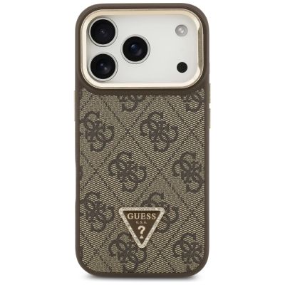 3. Etui Guess 4G PU Triangle Logo & Stand Camera Magsafe na iPhone 17 Pro - brązowe