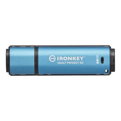 7. Kingston Technology IronKey Vault Privacy 50 pamięć USB 64 GB USB Typu-A 3.2 Gen 1 (3.1 Gen 1) Czarny, Niebieski