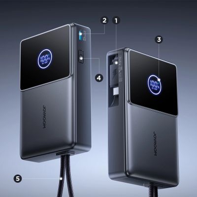 8. Powerbank Joyroom JR-PR1 10000mAh 22,5W z wbudowanym zwijanym kablem USB-C - czarny