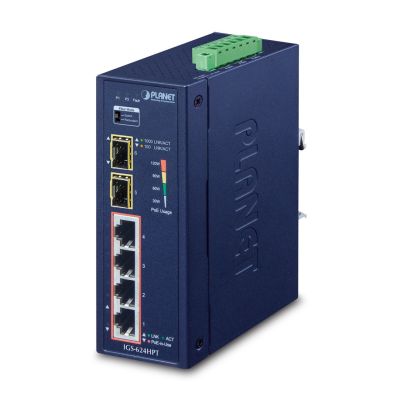 PLANET IGS-624HPT łącza sieciowe Nie zarządzany Gigabit Ethernet (10/100/1000) Obsługa PoE Niebieski
