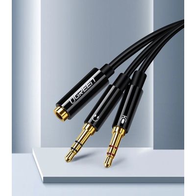 2. Ugreen kabel rozdzielacz AUX 3,5 mm mini jack (żeński) - 2x 3,5 mm mini jack (męski - mikrofon i słuchawki) czarny (AV140 20899)