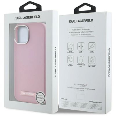 8. Etui Karl Lagerfeld FW Metal Plate MagSafe na iPhone 15 - różowe
