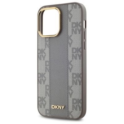 6. Etui DKNY Leather Checkered Mono Pattern MagSafe na iPhone 14 Pro Max - beżowe