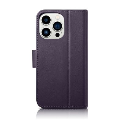 2. iCarer Wallet Case 2in1 etui iPhone 14 Pro skórzany pokrowiec z klapką Anti-RFID ciemnofioletowy (WMI14220726-DP)
