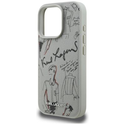 6. Etui Karl Lagerfeld Grained Pattern & Logo MagSafe na iPhone 16 Pro - szare