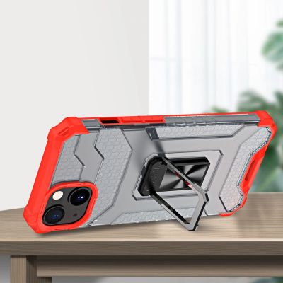 7. Crystal Ring Case pancerne hybrydowe etui pokrowiec + magnetyczny uchwyt iPhone 13 mini czerwony