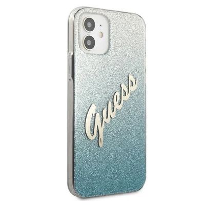 4. Etui Guess Glitter Gradient Script na iPhone 12 mini - niebieskie