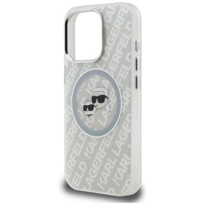 6. Etui Karl Lagerfeld IML Glitter Karl & Choupette Heads Logo MagSafe na iPhone 16 Pro - szare