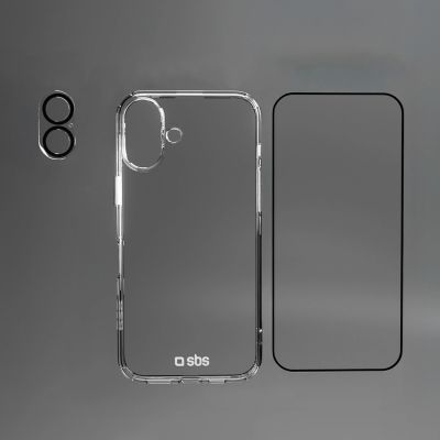 3. Zestaw SBS z technologią D3O na iPhone 16 – etui + szkło ochronne na ekran i aparat - przezroczyste