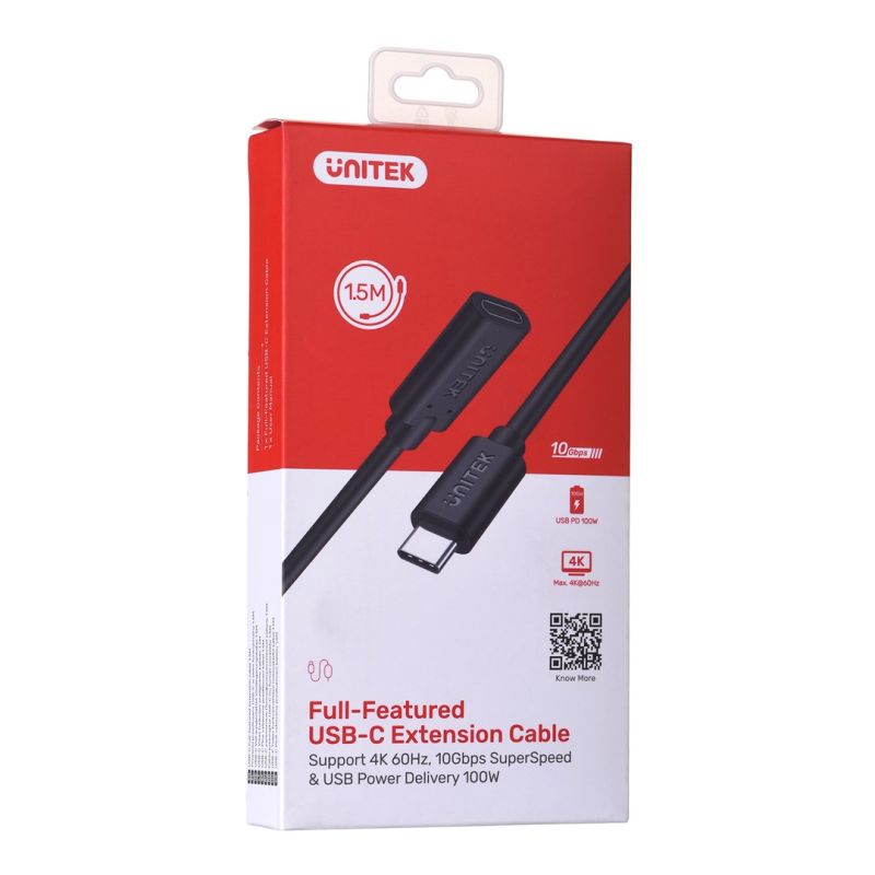 6. UNITEK PRZEDŁUŻACZ USB-C 10GBPS, 4K60HZ, PD 100W, 1,5M, C14086BK-1.5M