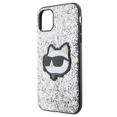 6. Etui Karl Lagerfeld Glitter Choupette Patch na iPhone 11 / Xr - srebrne