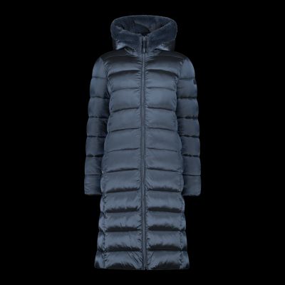 Kurtka zimowa damska z kapturem CMP płaszcz ocieplany długi granatowy (34K0046F/L635)