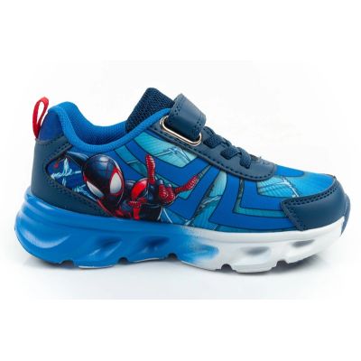4. Leomil buty sportowe dziecięce sneakersy Spiderman lekkie na rzep LED niebieskie