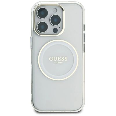 3. Etui Guess IML Metal Colored Circle Classic Logo MagSafe na iPhone 16 Pro Max - białe