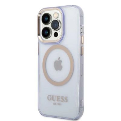 2. Etui Guess Gold Outline Translucent MagSafe na iPhone 14 Pro Max 6,7" - purpurowe