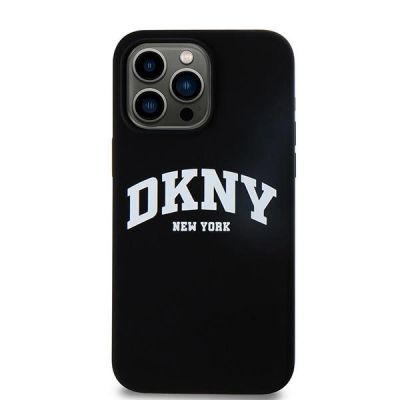 3. Etui DKNY Liquid Silicone White Printed Logo MagSafe na iPhone 15 Pro Max - czarne