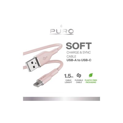 2. Kabel Puro Soft USB-A - USB-C 1,5m - różowy
