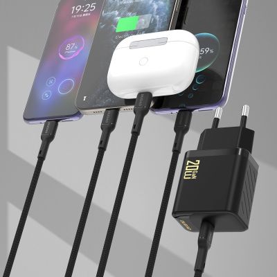 3. Ładowarka sieciowa Dudao A26LEU PD 20W GaN USB-C z kablem USB-C - Lightning - czarna