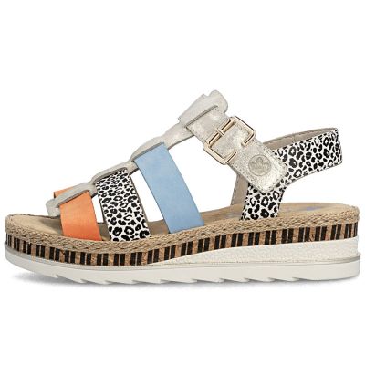 3. Skórzane sandały damskie na koturnie Rieker V7904-90