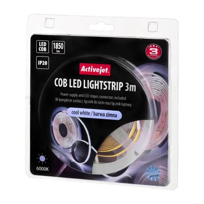 3. Taśma LED COB 3m z zasilaczem barwa zimna IP20