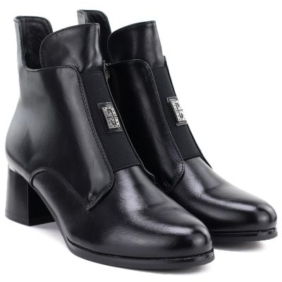 4. Botki damskie ocieplane na klocku czarne Potocki SZ12868