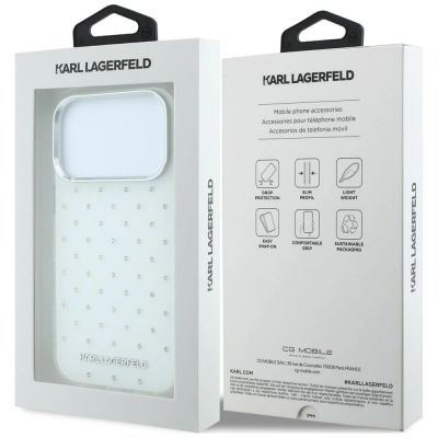 8. Etui Karl Lagerfeld IML Rhinestones Allover and Electroplated Logo na iPhone 17 Pro Max / 18 Pro Max  - białe
