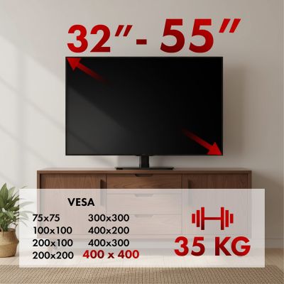 4. MACLEAN UNIWERSALNY STOJAK DO TV NA SZAFKĘ, , PODSTAWKA, MAX. 35 KG, OBRÓT 20 STOPNI, DLA TV 32-55" MC-132