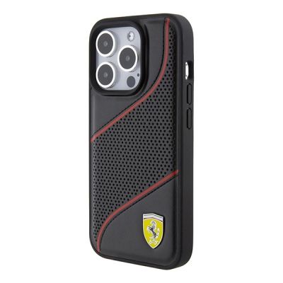 2. Etui Ferrari Perforated Waves Metal Logo na iPhone 15 Pro - czarne