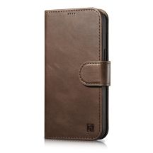 iCarer Oil Wax Wallet Case 2in1 etui iPhone 14 Pro skórzany pokrowiec z klapką Anti-RFID brązowy (WMI14220722-BN)