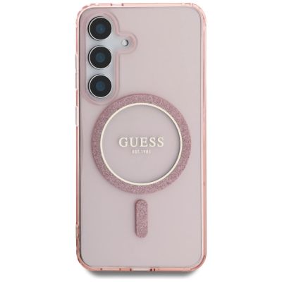 3. Etui Guess Glitter Circle Classic Logo MagSafe do Samsung Galaxy S25 różowy