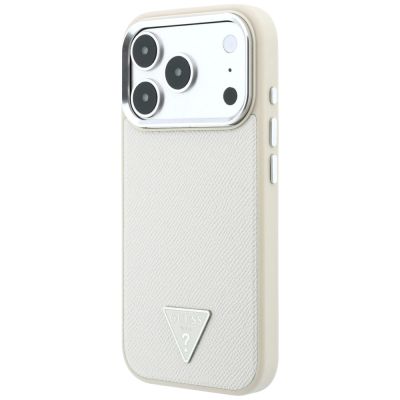 2. Etui Guess Grained Triangle Logo MagSafe na iPhone 18 Pro / 17 Pro - beżowe