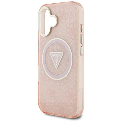 6. Etui Guess IML Metal Glitter 4G Circle Triangle MagSafe na iPhone 16 - różowe