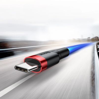 10. Kabel Baseus Cafule USB-A / USB-C QC 3.0 3A 0.5 m - czarno-czerwony
