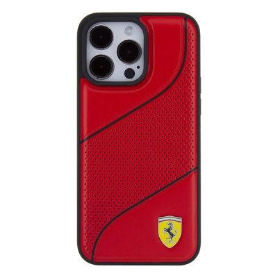 3. Etui Ferrari Perforated Waves Metal Logo na iPhone 15 Pro - czerwone