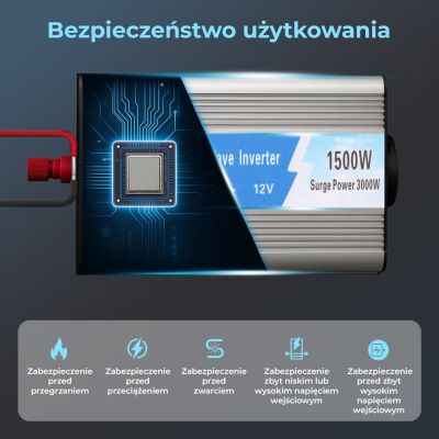 11. Przetwornica napięcia samochodowa 12V, 1500W modyfikowany sinus