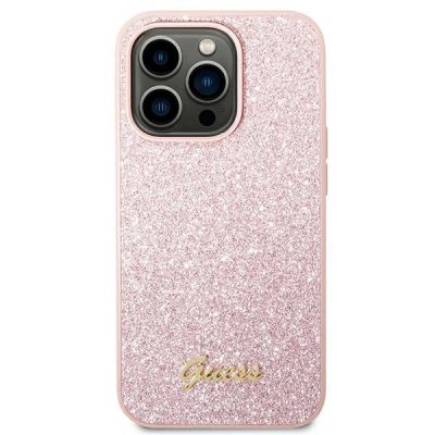 3. Etui Guess Glitter Script na iPhone 14 Pro - różowe