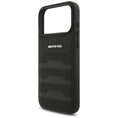 6. Etui Mercedes AMG Leather Debossed Lines Logo na iPhone 18 Pro Max / 17 Pro Max - czarne