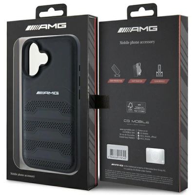 8. Etui AMG Leather Debossed Lines Black Logo na iPhone 16 - czarne