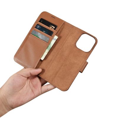 14. iCarer Wallet Case 2in1 etui iPhone 14 Pro skórzany pokrowiec z klapką Anti-RFID brązowy (WMI14220726-BN)