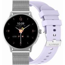 Smartwatch Damski GRAVITY GT12-6 Fioletowy Pasek Silikonowy + Srebrna Bransoleta