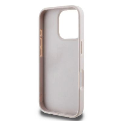 7. Etui Guess Leather 4G Triangle Strass MagSafe na iPhone 16 Pro Max - różowe